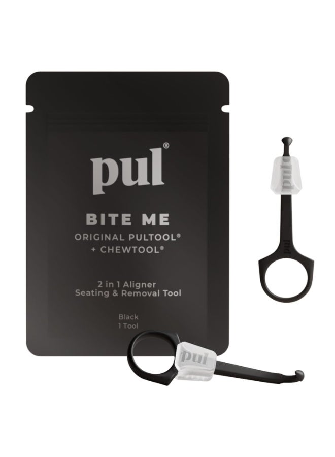 PUL Pack of 2 2-in-1 Invisalign Chewies and Aligner Removal Tool for Clear Aligners, Retainers and Trays - Reusable Invisalign Accessory with Chewy and Remover Hook - Travel Size Seating Tool - Black